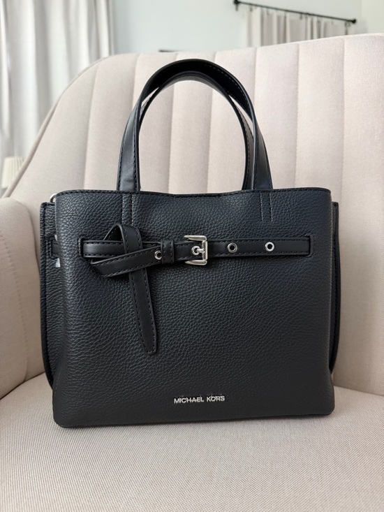 Michael Kors Handbags - Michael Kors Black Pebbled Leather Satchel with Belt Detail